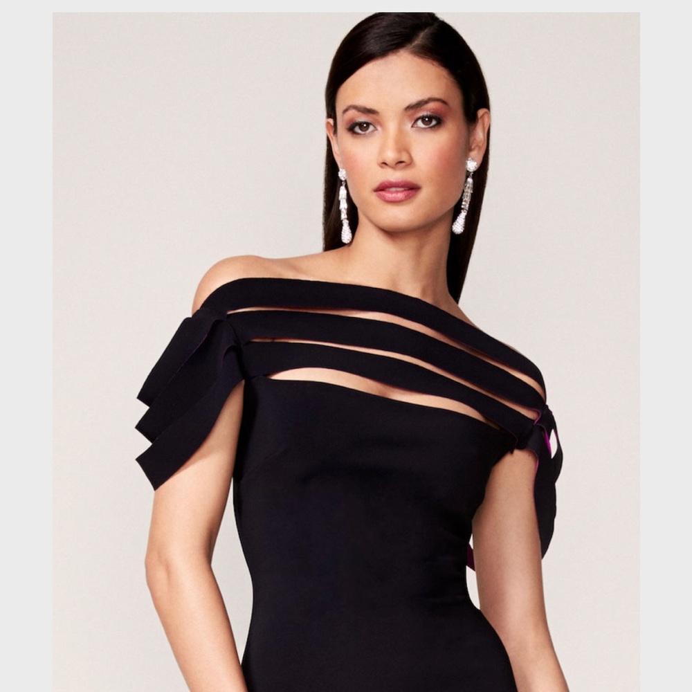 Chiara Boni Stana High-Neck Fitted Evening Gown